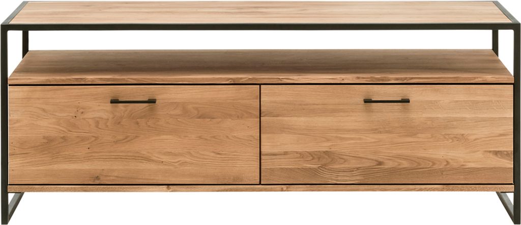 TV Lowboard Eiche massiv geölt FORST-64, mit umlaufendem Metallrahmen, B/H/T: ca. 175/60/52 cm