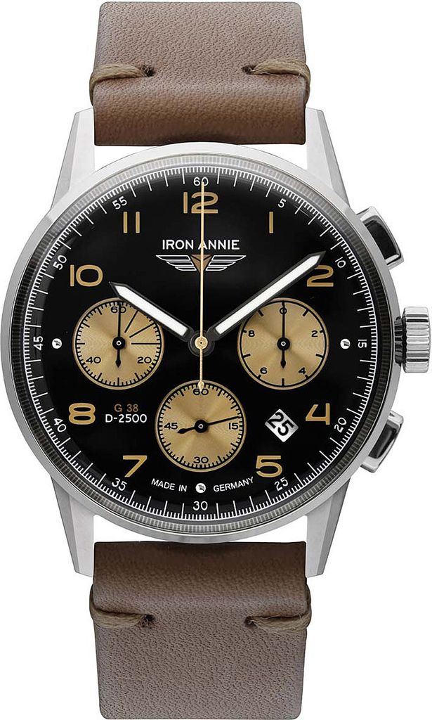 Iron Annie Herrenuhr mit Vintage Lederband Serie G38 Quarz Chronograph Datum 5372 N