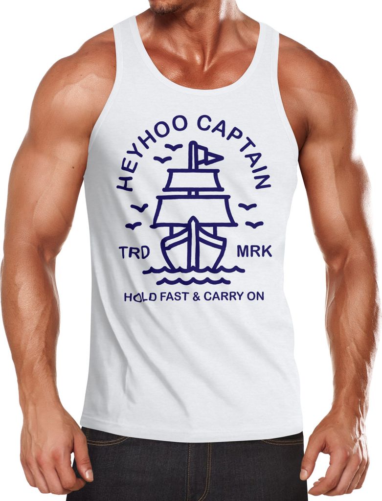 Herren Tank Top Schiff Kapitain Segeln Captain Anker Neverless weiß-navy L