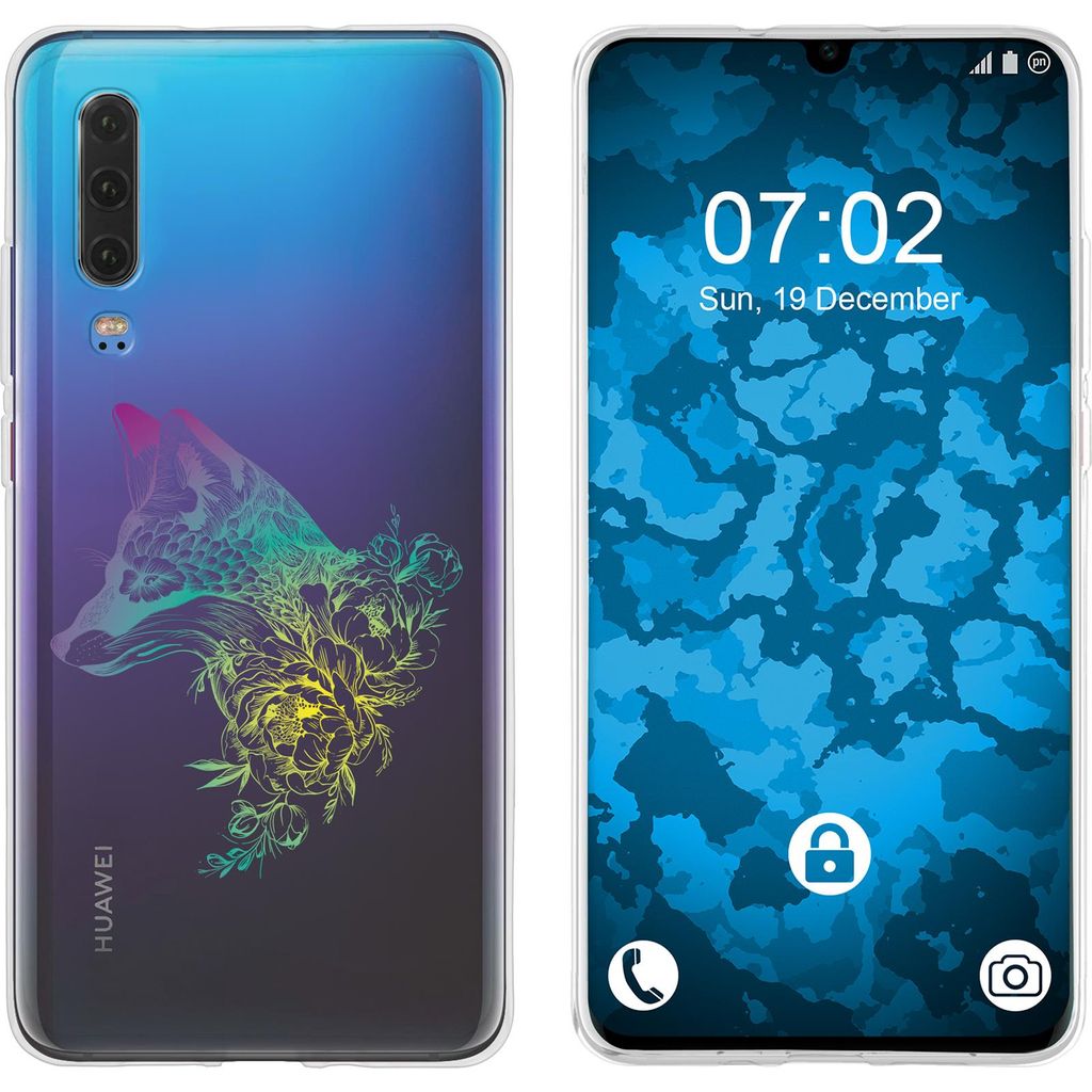 PhoneNatic Case kompatibel mit Huawei P30 Silikon-Hülle Floral Fuchs M1-4