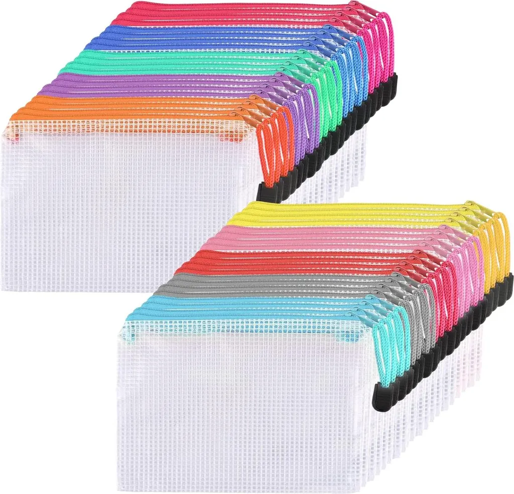 40 Pochettes Filet A6 avec Zip Couleur - Rangement Dossiers Anti-humidité