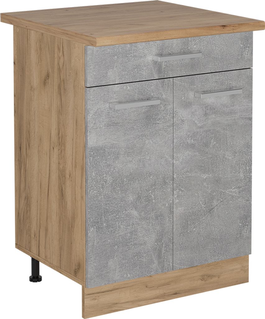 Küchenunterschrank Vicco R-Line Beton 60 cm mit Schublade, AP Eiche, Model 53791