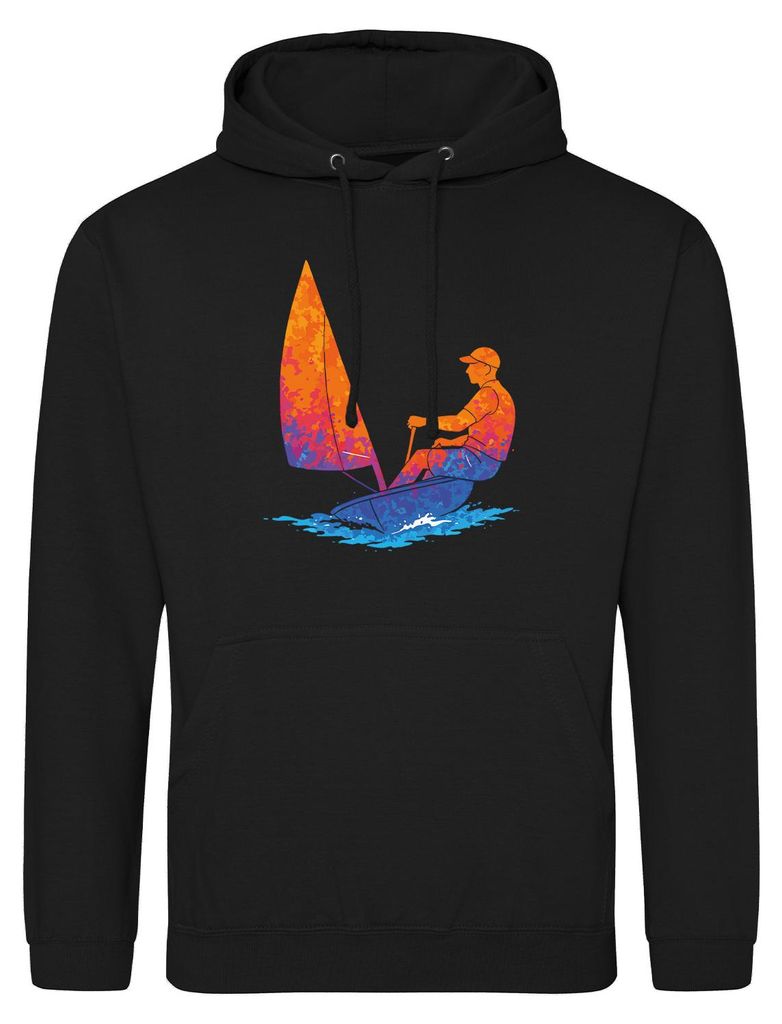 Huuraa Uni Hoodie Segeln bunte Silhouette M Deep Black Vegan Sweatshirt Geschenkidee