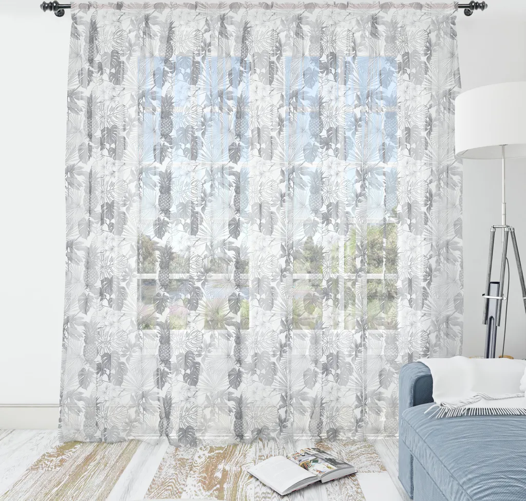 Tapisserie ABAKUHAUS Tropique Feuilles de Palmier 274x274 cm Blanc Gris