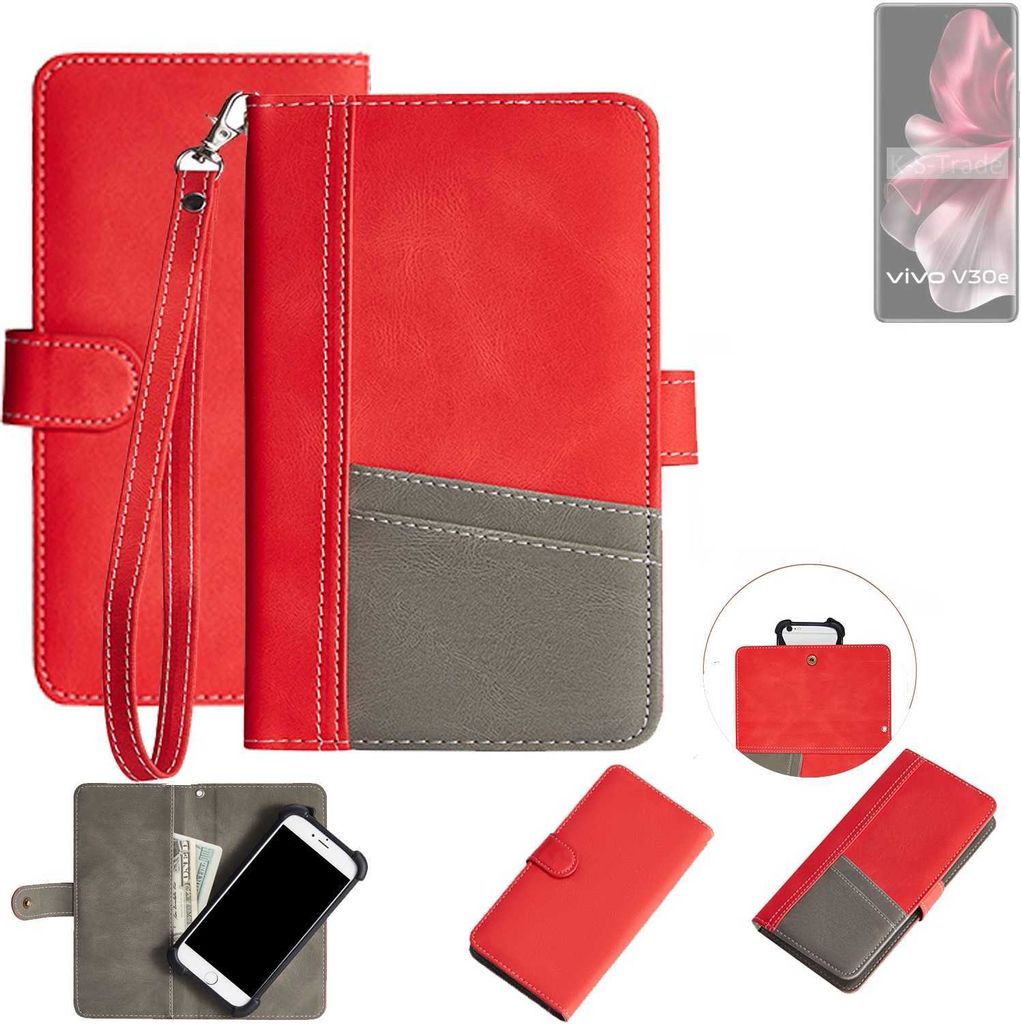 K-S-Trade Handy Schutzhülle für Vivo V30e Global Hülle Portemonnee Brieftasche Klapphülle Kartenfächer Flip Wallet Case Etui