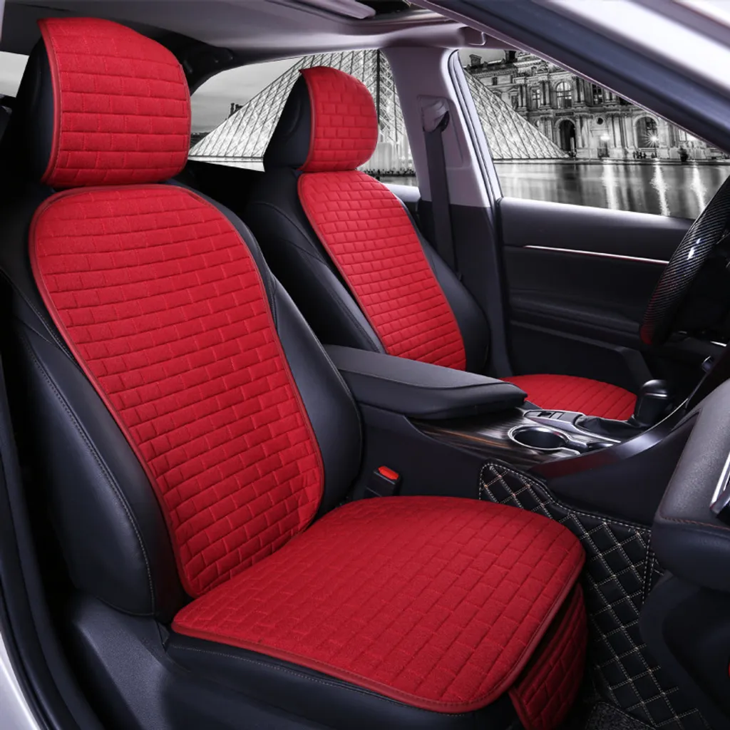 Set di coprisedili per auto Quattro Stagioni Design Universale Tessuto Linn Anteriore Traspirante Cuscino di Protezione della Fila Posteriore Vino Rosso Cintura_ Tre Pezzi Tuta Piccola