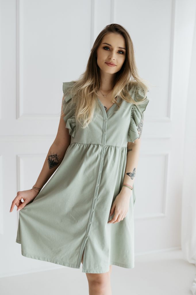 DOLCE SONNO Stillnachthemd – Umstandsnachthemd - Nachthemd für Schwangere und Stillende - 100% Baumwolle – ROMA SAGE M