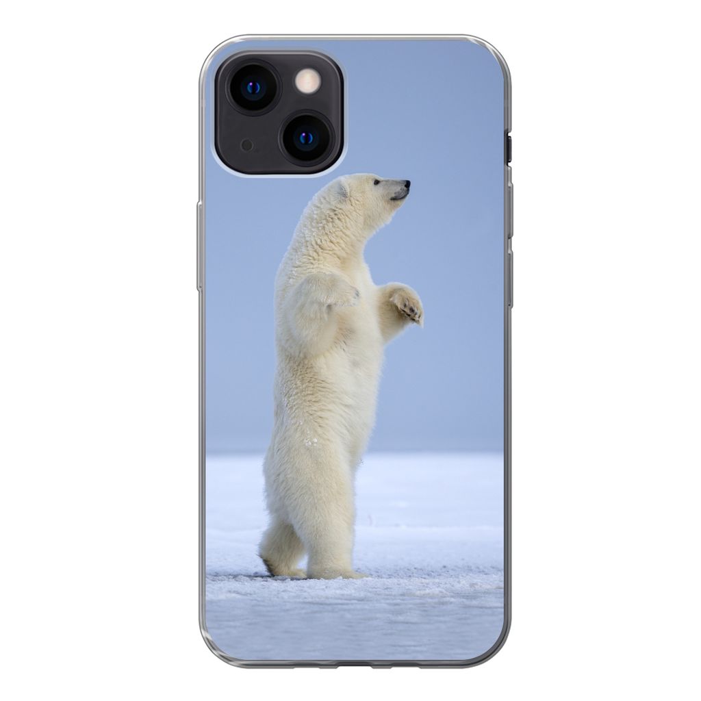 MuchoWow Handyhülle Schutzhülle Hülle für iPhone 13 Eisbär - Lustig - Schnee - Kinder - Jungen - Mädchen - Kind Silikon Softcase Handy Hül...