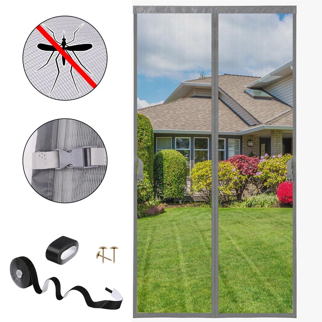 Fliegengitter Tür Moskitonetz Magnet Türvorhang Insektenschutz Klebemontage Ohne Bohren für Balkontür Kellertür Terrassentür, Grau, 92x210cm