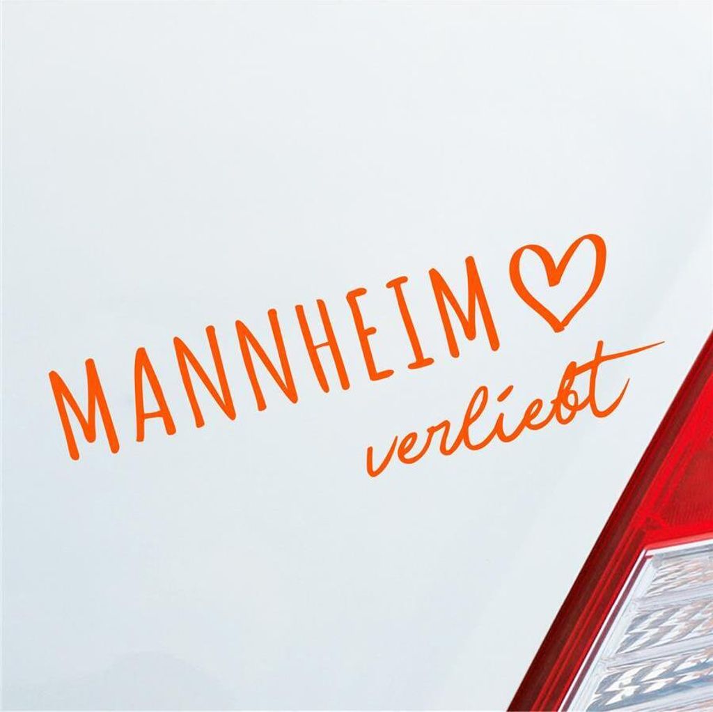 Auto Aufkleber Mannheim verliebt Herz Stadt Heimat Liebe Car 19x6 cm Orange Sticker Heckscheibenaufkleber
