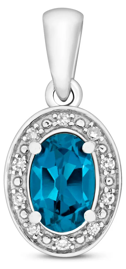 Bijou Femme Pendentif Topaze Bleue et Diamant Or Blanc pour Cérémonie