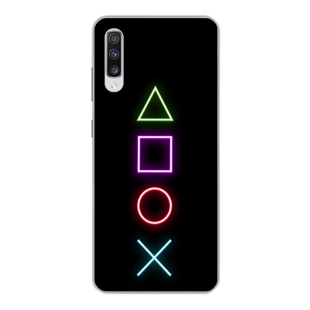 MuchoWow Handyhülle Schutzhülle Hülle für Samsung Galaxy A70 Gaming - Neon - Konsole - Schwarz - Controller - Gaming Silikon Softcase Handy H...