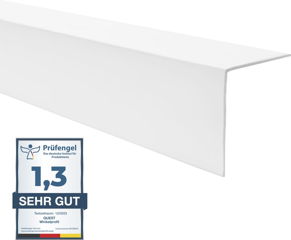 Winkelprofil QUEST 35x18 mm, Hart-PVC Kantenschutzprofil, Winkelleiste für Kanten und Ecken, Dekorativ, L-Form, KTN, weiß, 100 cm