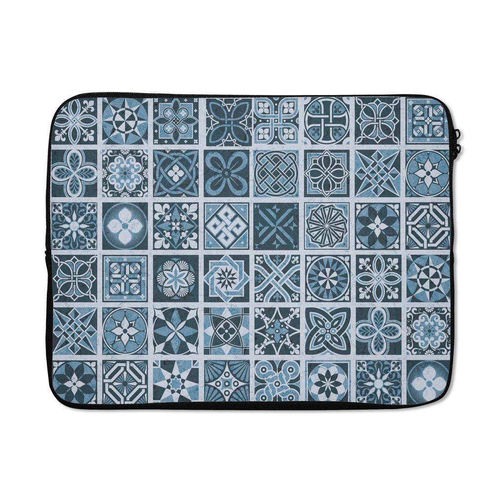 MuchoWow Laptop Hülle 17 Zoll Laptoptasche Blumen - Blau - Muster - Figuren - Zipper - Schutzabdeckung