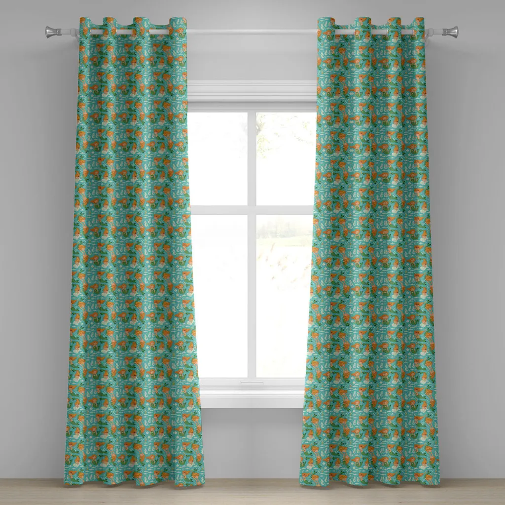 Rideau à œillets ABAKUHAUS motif sous-marin sirène turquoise 280x245cm