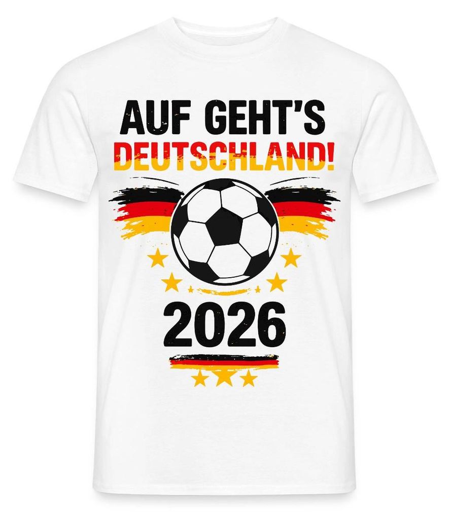 Spreadshirt Auf Geht's Deutschland 2026 Fußball Fan Männer T-Shirt, M, Weiß