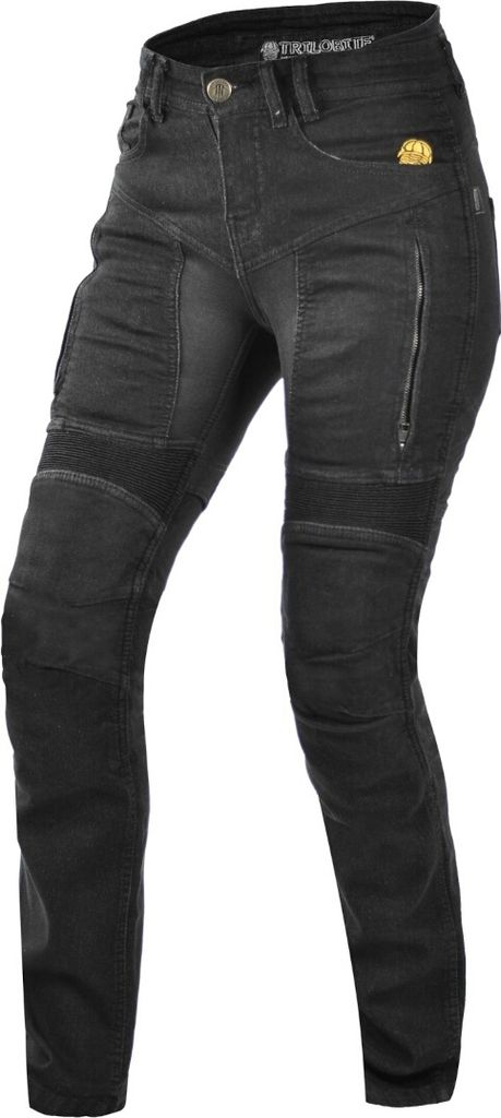 Trilobite Parado Doublelayer Slim Damen Motorrad Jeans, schwarz, 34/32