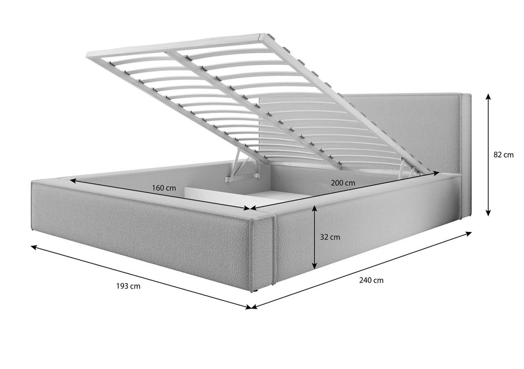 Selsey Bocalio - Polsterbett mit Bouclé-Bezug, Bettkasten und Lattenrost, dunkelbeige, 160 cm