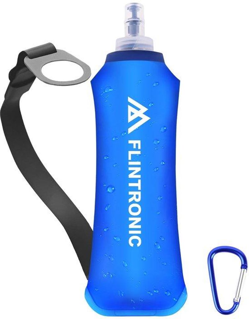 TPU sportfles, 500 ml, blauw, BPA-vrij, karabijnhaak, handriem
