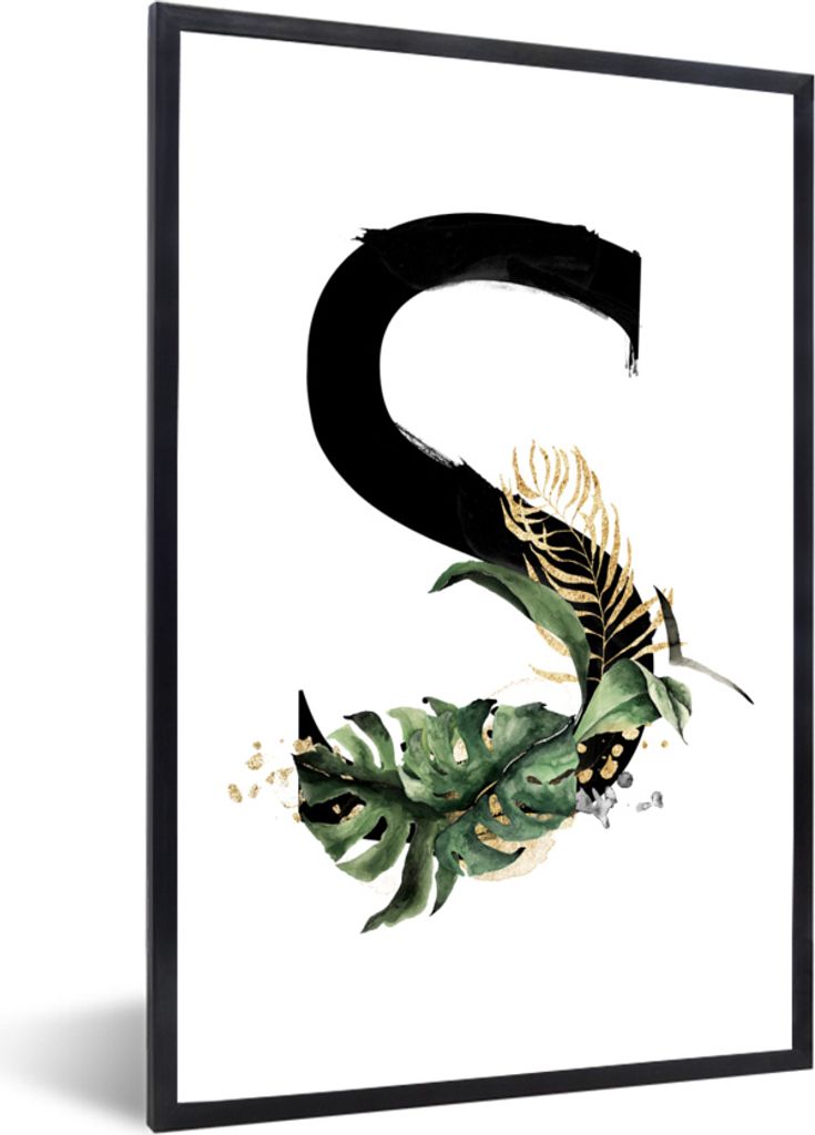 MuchoWow MuchoWow Gerahmtes Poster Weiß - Schwarz - Buchstabe S 20x30 cm - Poster mit zchwarzem Bilderrahmen - Drucken - Bilder Poster im Rahmen