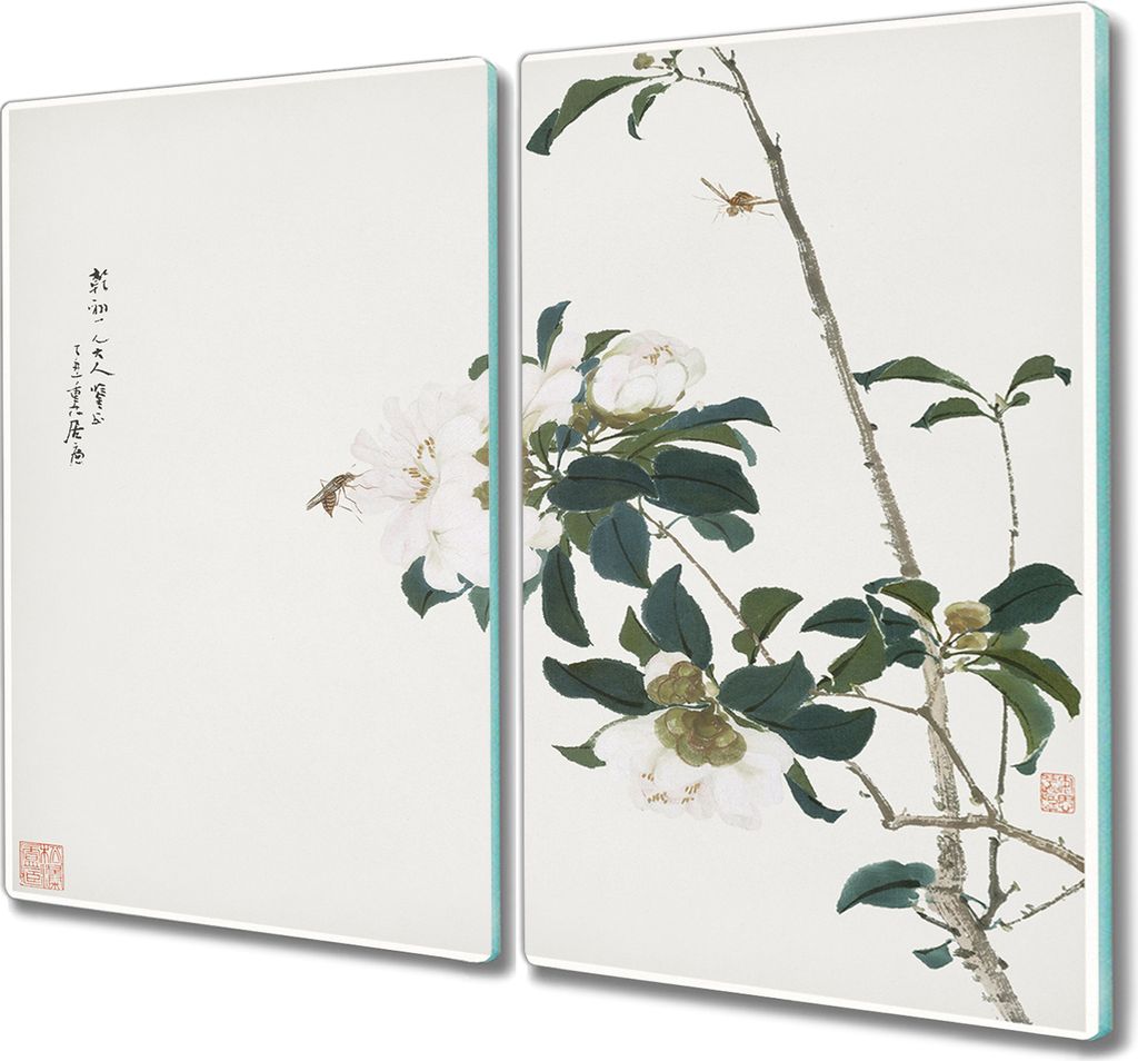 Coloray Schneidebrett Herdabdeckplatte 2x30x52 cm Kochplattenabdeckung Küchenbrett Hackbrett - Insekten und Blumen