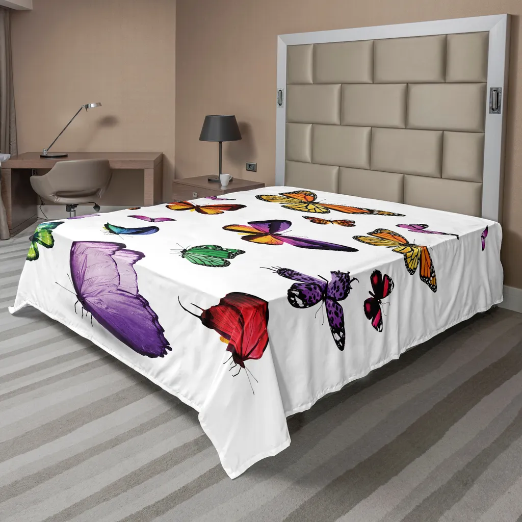 ABAKUHAUS Lenzuolo con farfalle, collezione di animali spirituali indipendenti volanti di vari colori, lenzuolo morbido e confortevole per un letto decorativo 1 pezzo 260 cm x 228 cm, multicolore