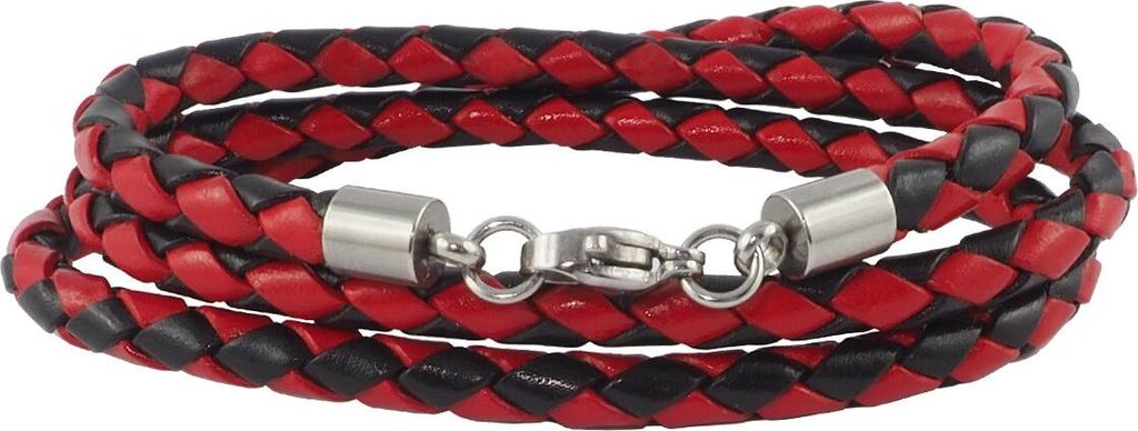 Lederkette Lederband 6 mm Herren Halskette Schwarz / Rot 17-100 cm lang mit Karabiner Verschluss Silber geflochten, Länge:85 Zentimeter