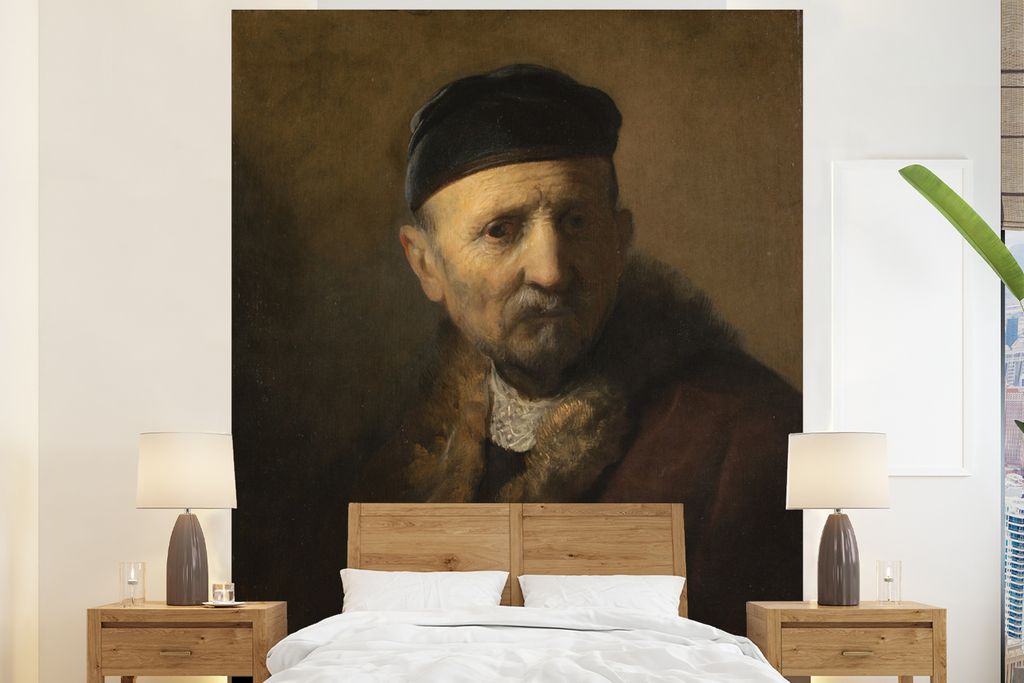 MuchoWow Fototapete für Wohnzimmer oder Schlafzimmer Wandtapete Vinyl Motivtapete Tronie eines alten Mannes - Rembrandt van Rijn - 210x260 cm - ...