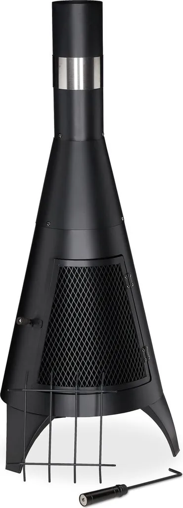 Poêle d'extérieur noir haute température avec grille de protection 60cm