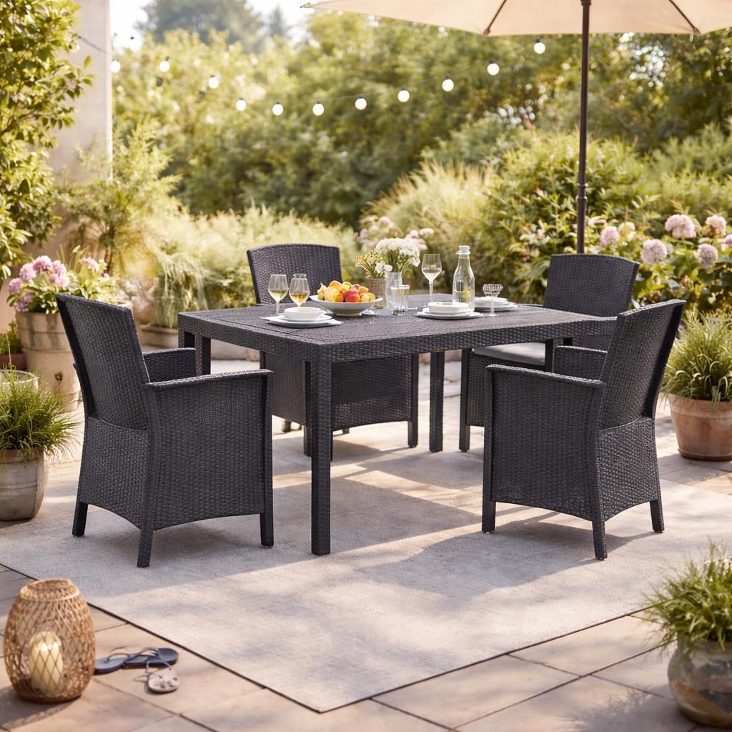 BICA Gastro Essgruppe Lido | Esstisch Houston mit 4 Sesseln | Wetterfeste Gartenmöbel in Graphite
