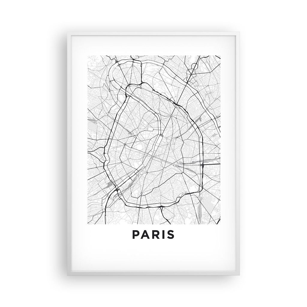Gerahmtes Poster - Weißer Rahmen - Stadt Karte Paris - 70x100 cm - Wand Bild - Wanddeko - Wandbilder - Kunstposter - Wandposter - Bilderrahmen - B...