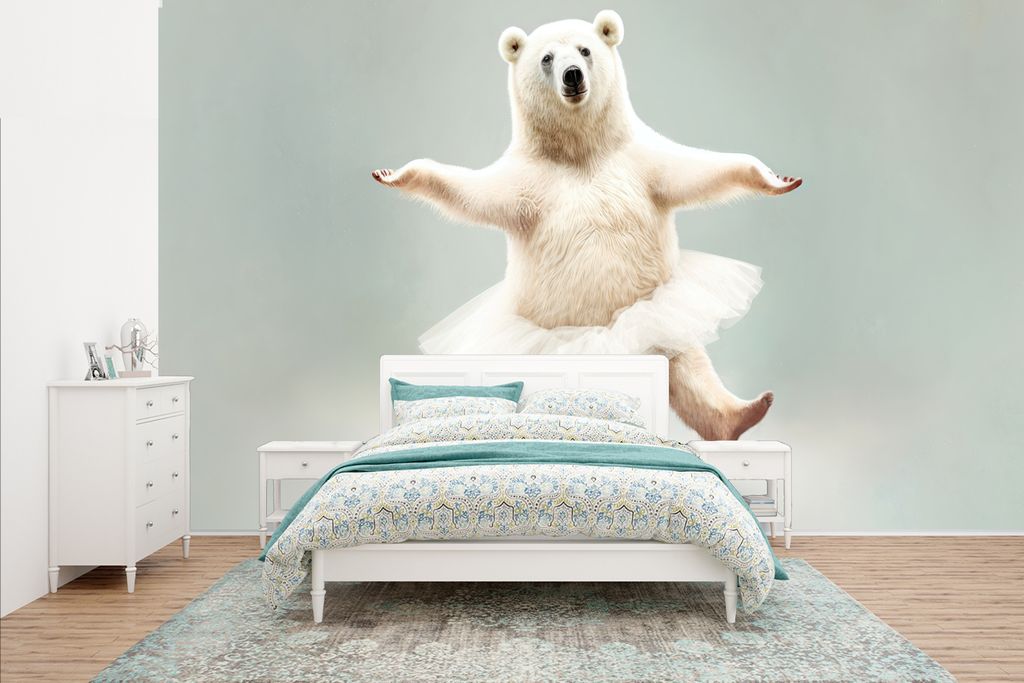 MuchoWow Fototapete für Wohnzimmer oder Schlafzimmer Wandtapete Vinyl Motivtapete Eisbär - Tutu - Weiß - Porträt - Tiere - Kinder - 400x240 c...