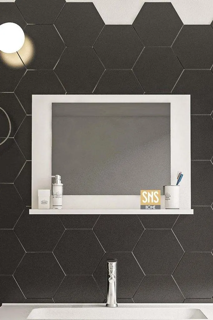 Rangement mural avec miroir pour salle de bain Modena blanc 60x45cm