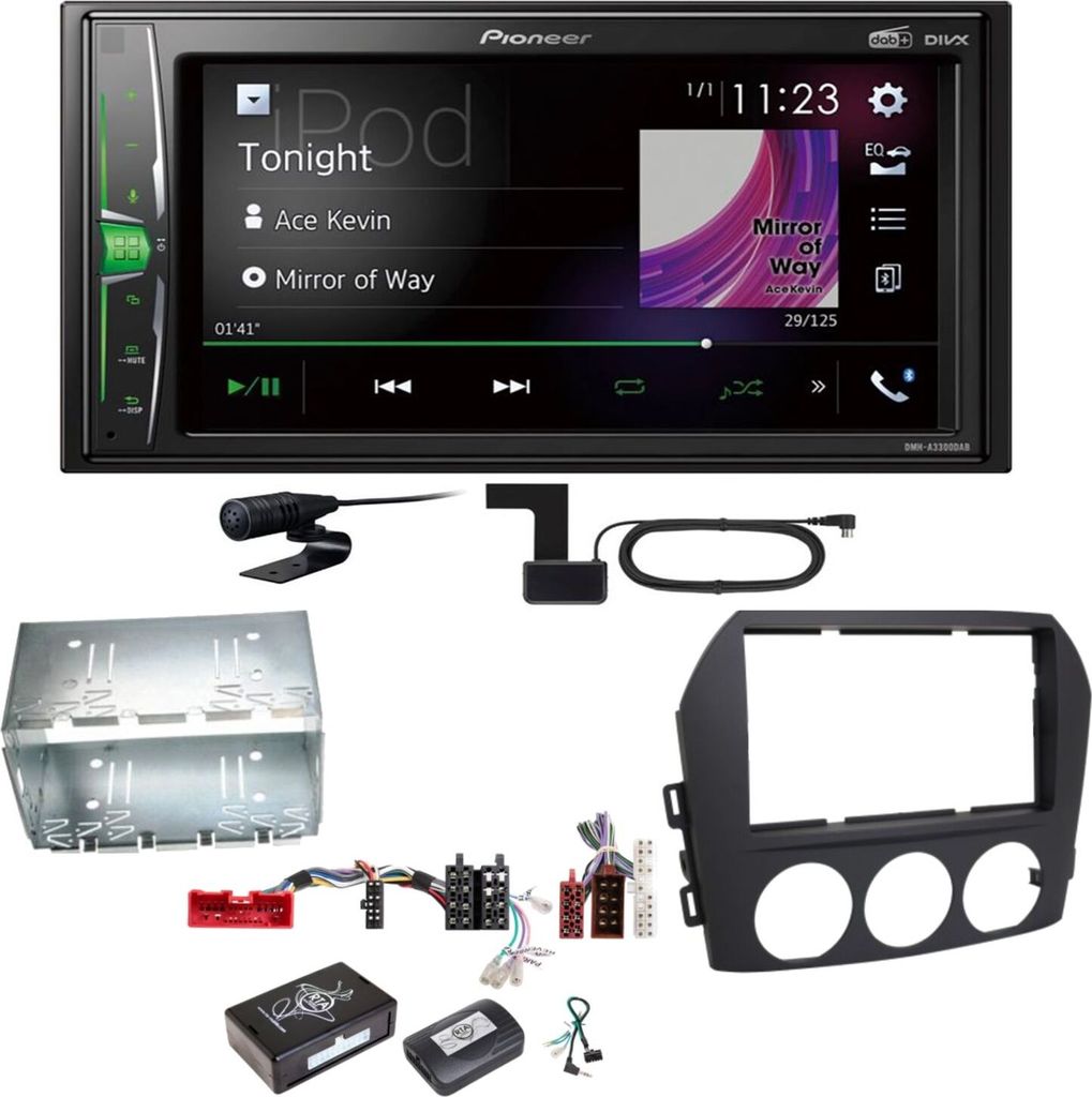 Pioneer DMH-A3300DAB Bluetooth MP3 USB Digitalradio Einbauset für Mazda MX-5 NC