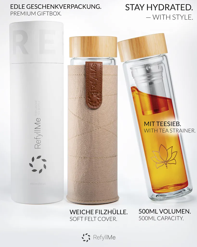 Bouteille thé à emporter 0,5 L - Verre double paroi + Filtre teaFyll - 4