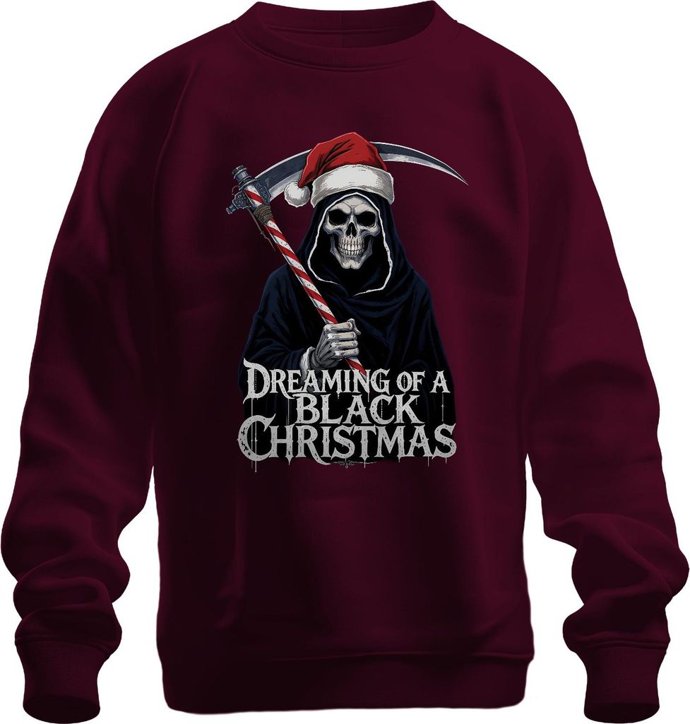 Black Christmas Reaper Santa Skull Scythe Candy Cane Gothic Uni Sweatshirt Pullover, Burgundy, S