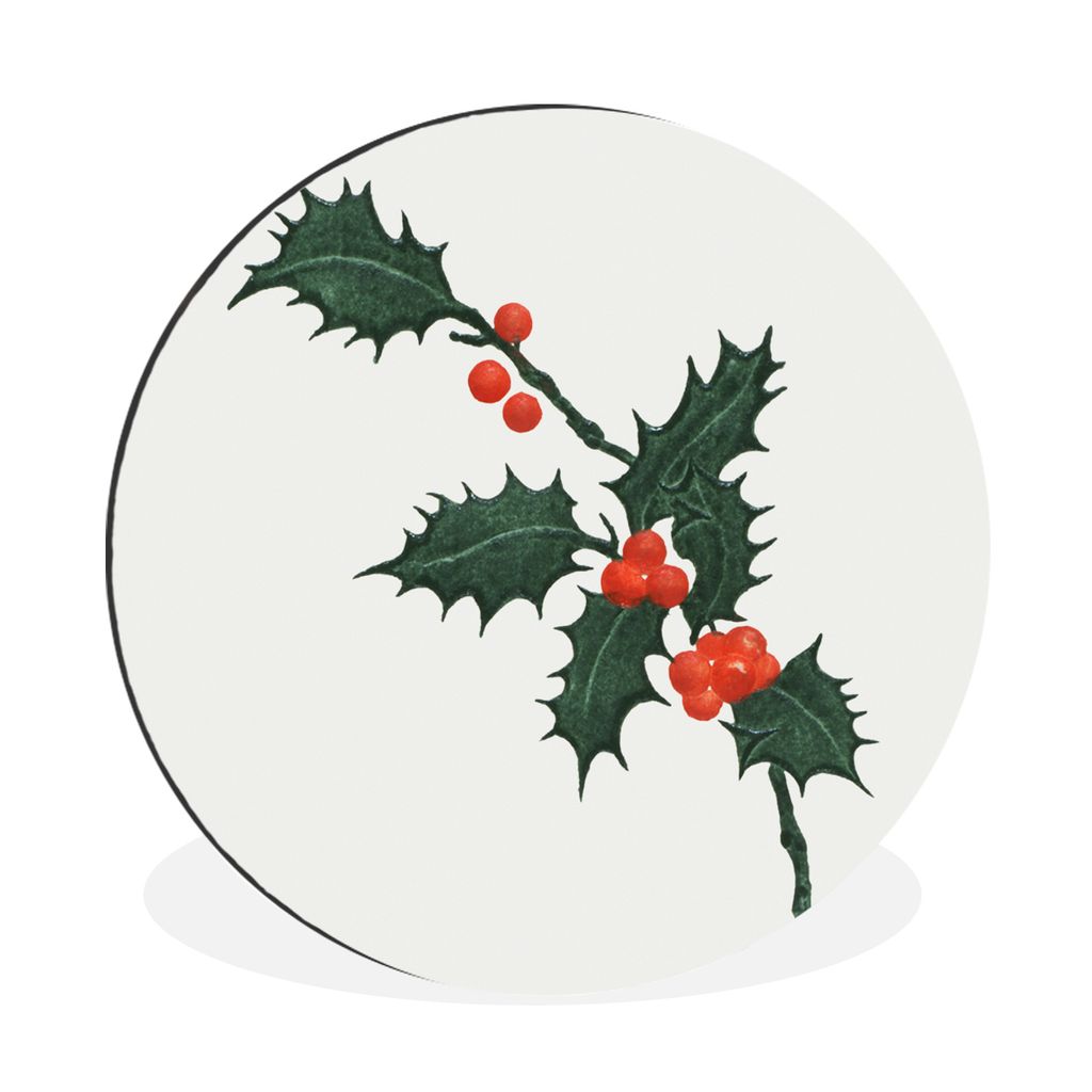 MuchoWow Aluminium Wandkreis Kunst - Weihnachten - Stechpalme Ø 90 cm Wanddeko Modern Wohnzimmer - Mauerkreis - Wandbilder - Runde Bild - Bild a...