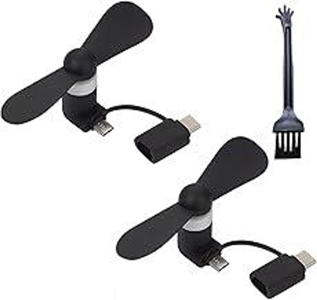 Mini-Handy-Lüfter,Tragbarer Mini-USB-Handy-Lüfter,USB Ventilator Klein Leise,2-in-1-Lüfter für Android-Telefone/Type-C-Telefone (Schwarz*2 PCS)