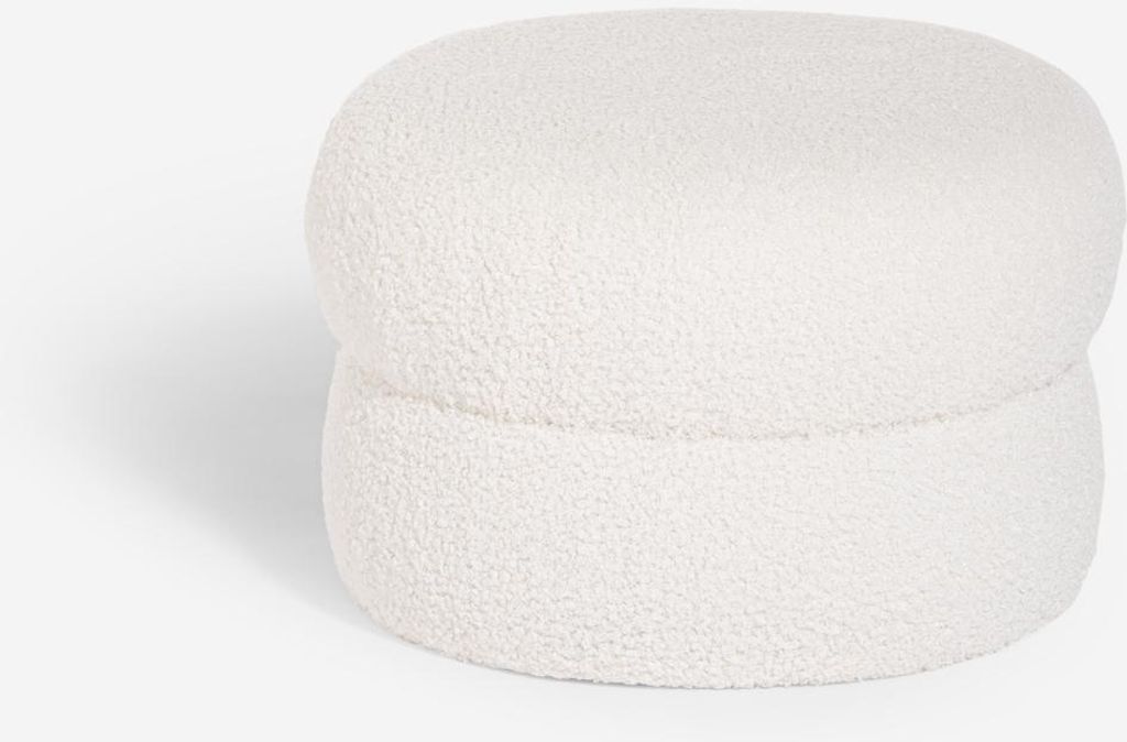Fusshocker niedrig für das Wohnzimmer aus Teddybouclé-Stoff Raion - Weiß