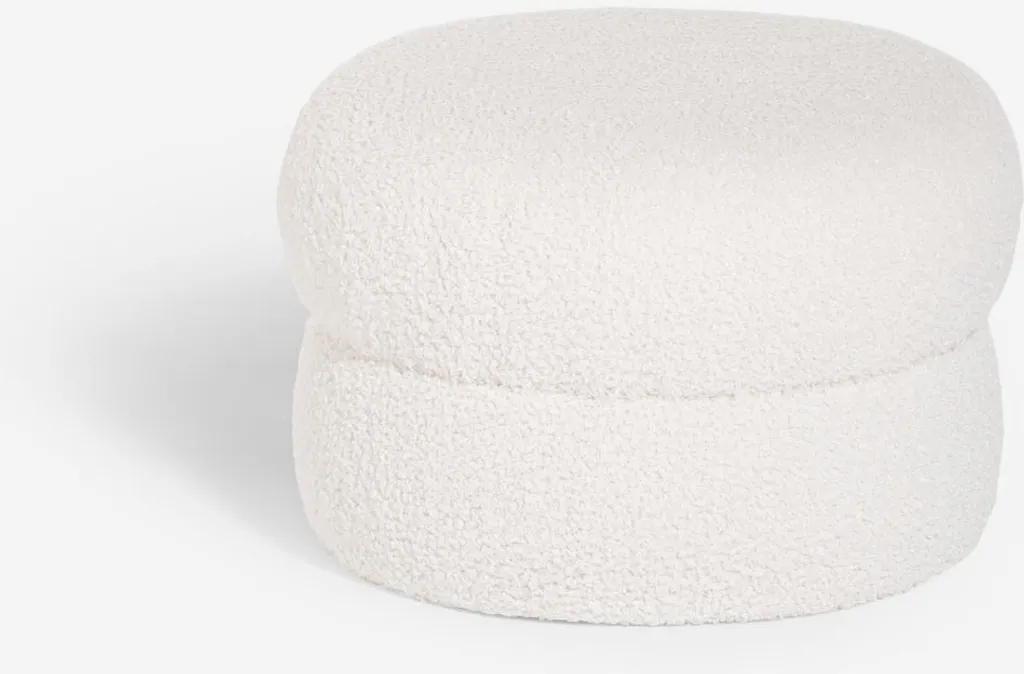 Tabouret bas Raion en tissu Teddy blanc bouclé pour salon moderne