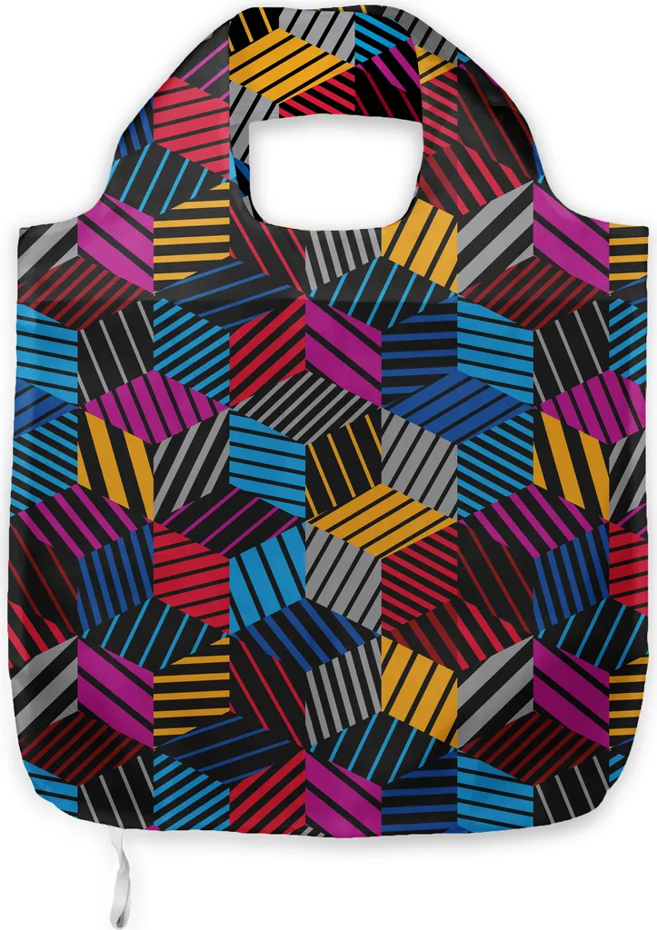 Borsa in Tessuto Riutilizzabile ABAKUHAUS: Stile 3D Cube Stripes - 1