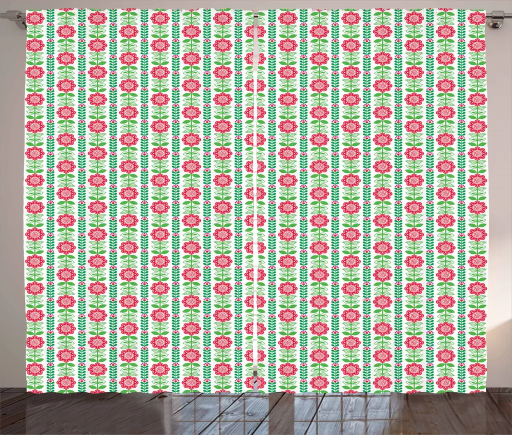 Tenda Verde Mela ABAKUHAUS 280x245 cm - Foglie Nordiche e Fiori