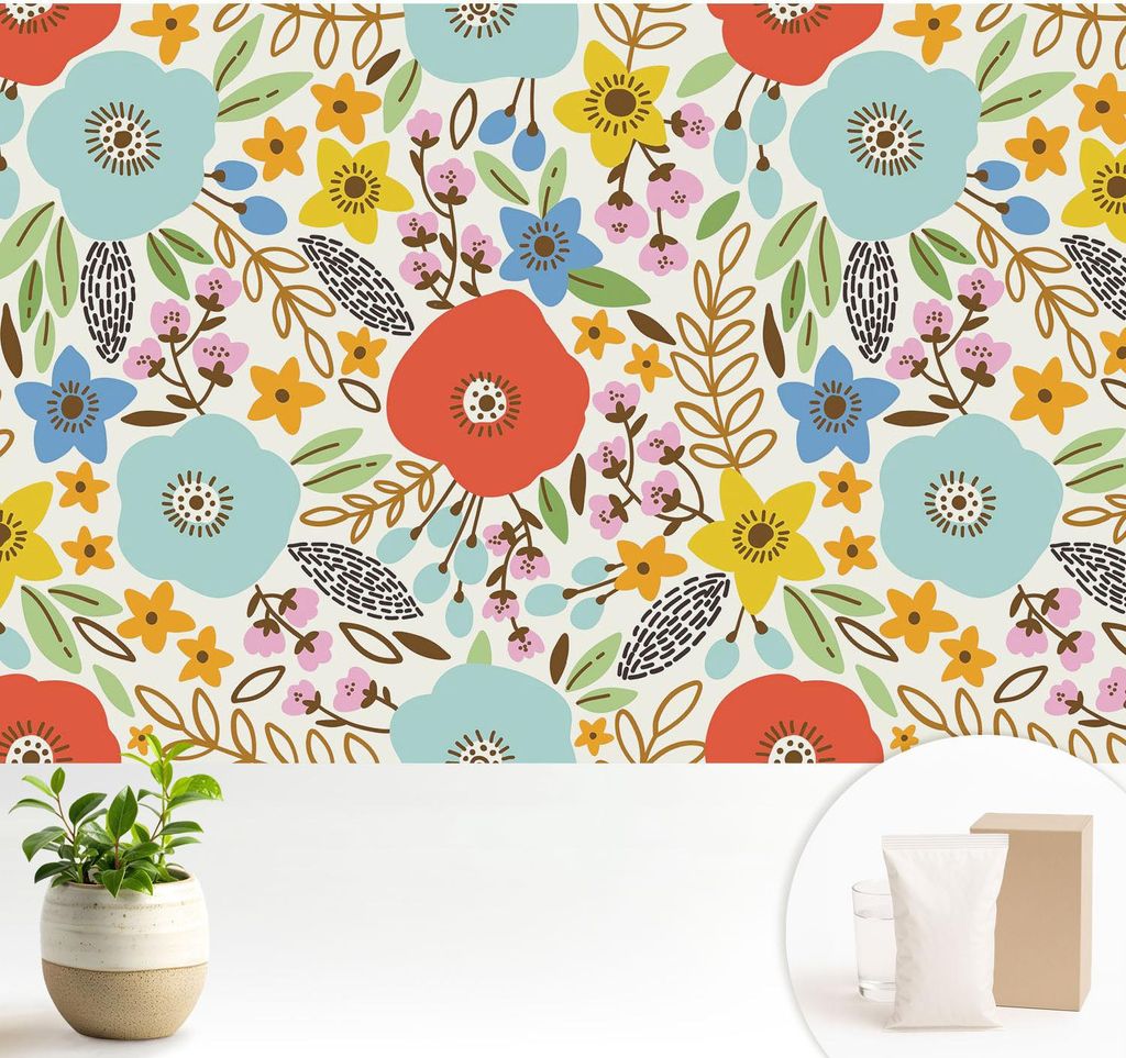 Fototapete - 104x70 cm - Tapete - Wandtapete - Wandbilder - Dekofolie - Tapete Folie - Wand - Dekoration - Wohnzimmer - Blumenmuster