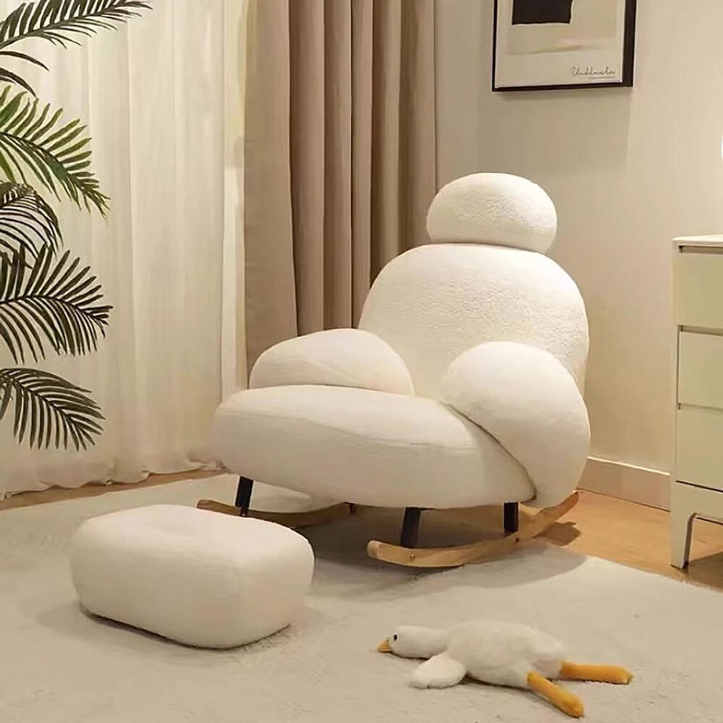 360Home Schaukelstuhl Einzelsessel Sofa Liegestuhl Stuhl Freizeitstuhl Sessel Weiß Mit Fußhocker