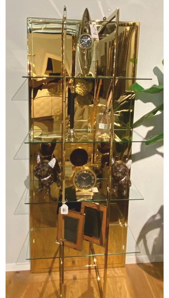 Casa Padrino Metall Regalschrank mit Spiegel Gold H. 200 cm - Metall Möbel