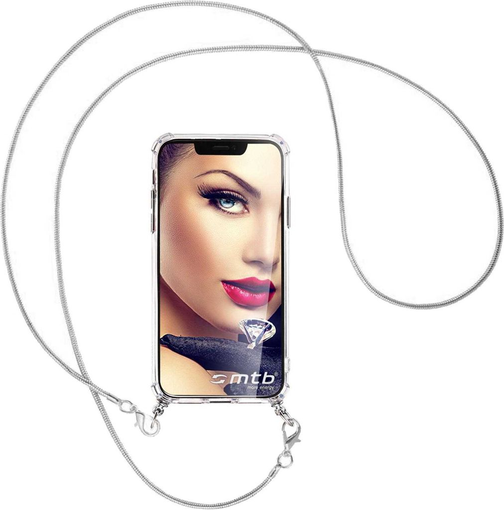 Handykette Backcover-Schutzhülle mit Band (Metall silberfarben) für Xiaomi Xiaomi Redmi Note 14 Pro 4G - silberfarbene Snake-Kette