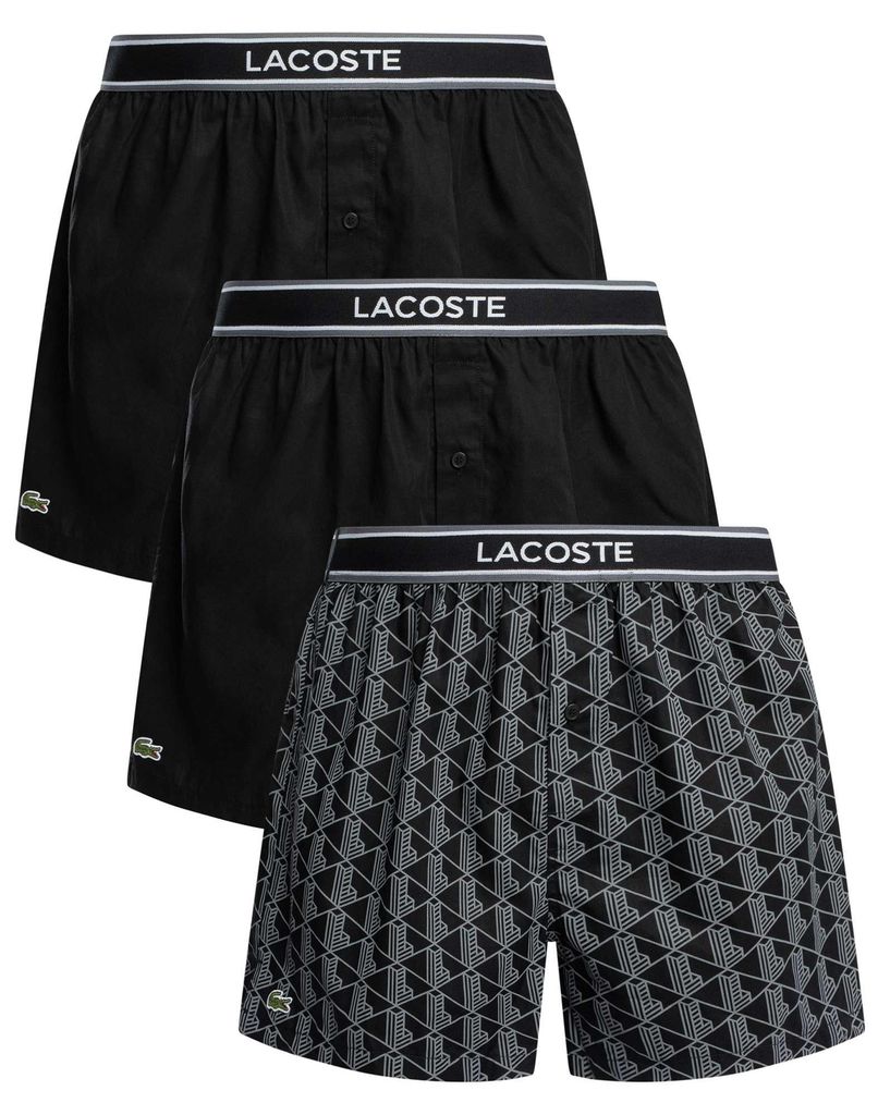 Lacoste 3er Pack gewebte Boxer, Schwarz S