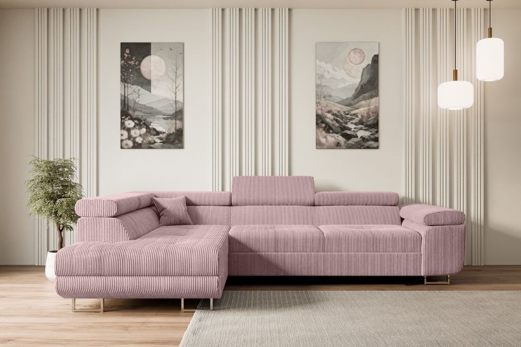 ALTDECOR Ecksofa mit Schlaffunktion und Bettkasten GUSA-L - 272x202x107 cm Rosa - Corner Sofa Bett Eckcouch Couch L-Form Schlafcouch Ausziehbar Woh...