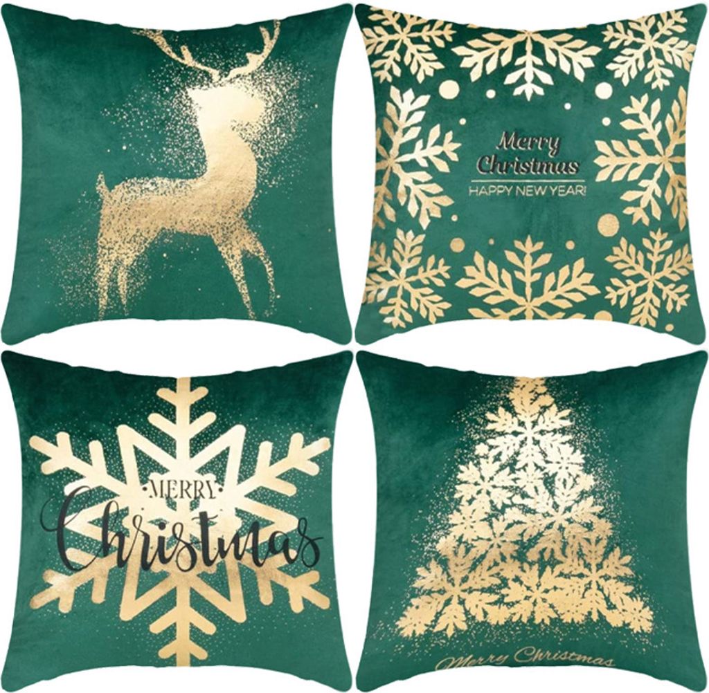 Kissenbezüge, 45 x 45cm, Türkis, Weihnachtsdekoration, Innendekoration, Samt, Kissen für Bett, Sofa, Couch, Weihnachtsbaum, Rentier