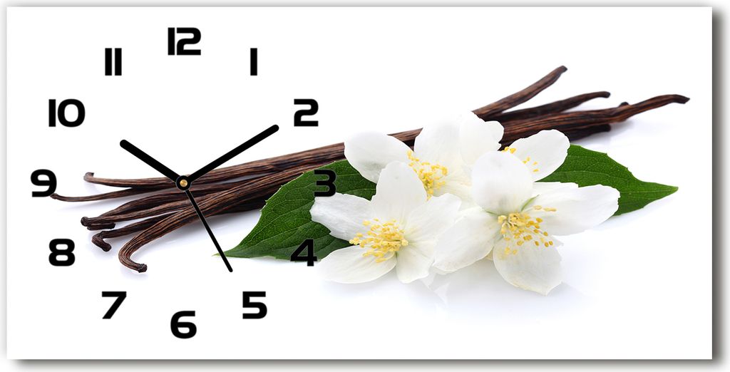 Wanduhr aus Glas – 60x30 cm - Glasbild - Glasuhr - Gehärtetes Glas - schwarze-zeiger - Jasmin und Vanille